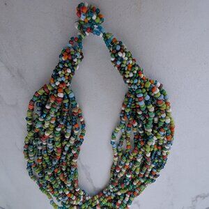 Artisan Multicolor Glass Bead Necklace, 15 Strand, 9"